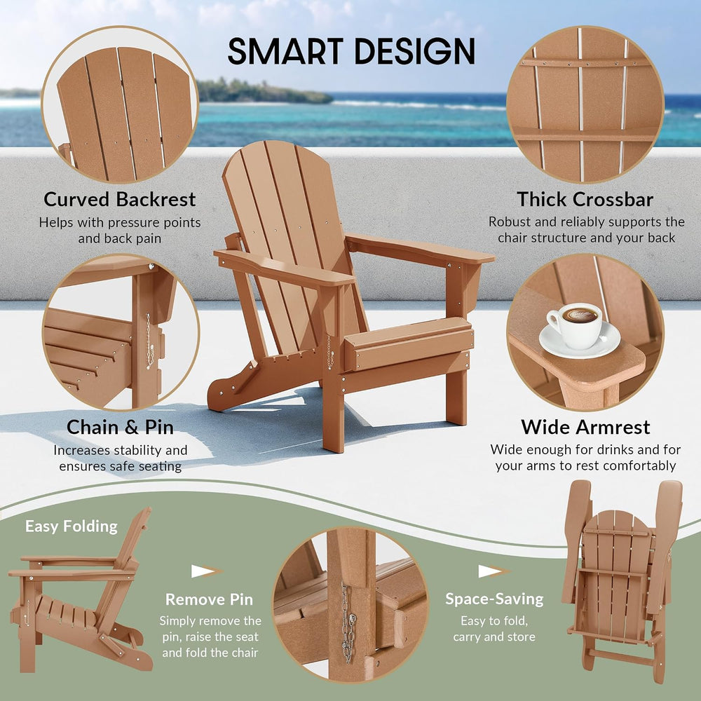 Malibu 2 Piece Set Outdoor Folding Poly Adirondack Chair, Teak