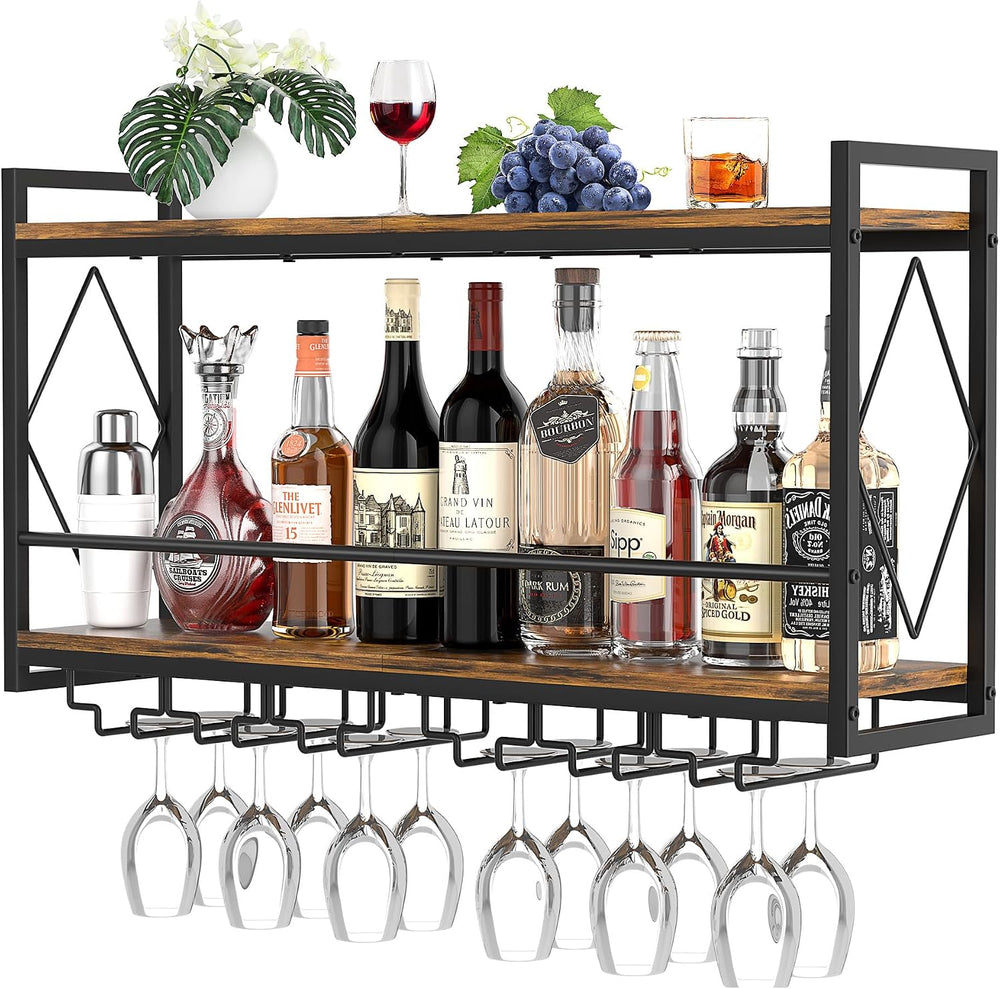 Wine Rack Wall Mounted Wine Glass Rack With LED For Home Bar Storage | 31.5 I...