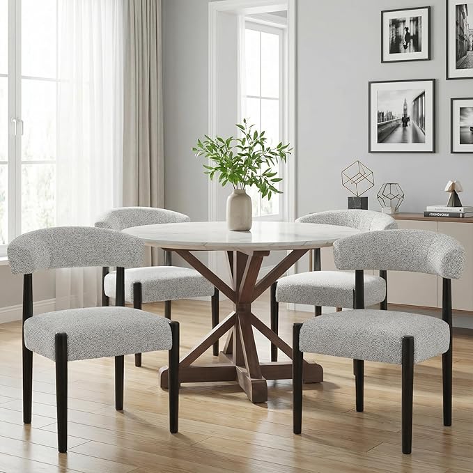 VKNOW Wooden Dining Chairs Set of 4, Modern Upholstered Dining Room Chairs wi...