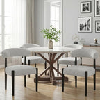 VKNOW Wooden Dining Chairs Set of 2, Modern Upholstered Dining Room Chairs with Black Rubberwood Legs and Curved Backrest, Fabric Kitchen Chairs for Dining Room, Heathered Off-White(Black Legs)