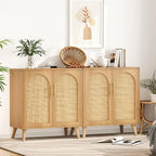 Rovaurx Set of 2 Rattan Storage Cabinet with Doors, Accent Bathroom Floor Cabinet, Modern Sideboard Buffet for Living Room, Entryway, Dining Room and Kitchen, Natural BMGZ108M02