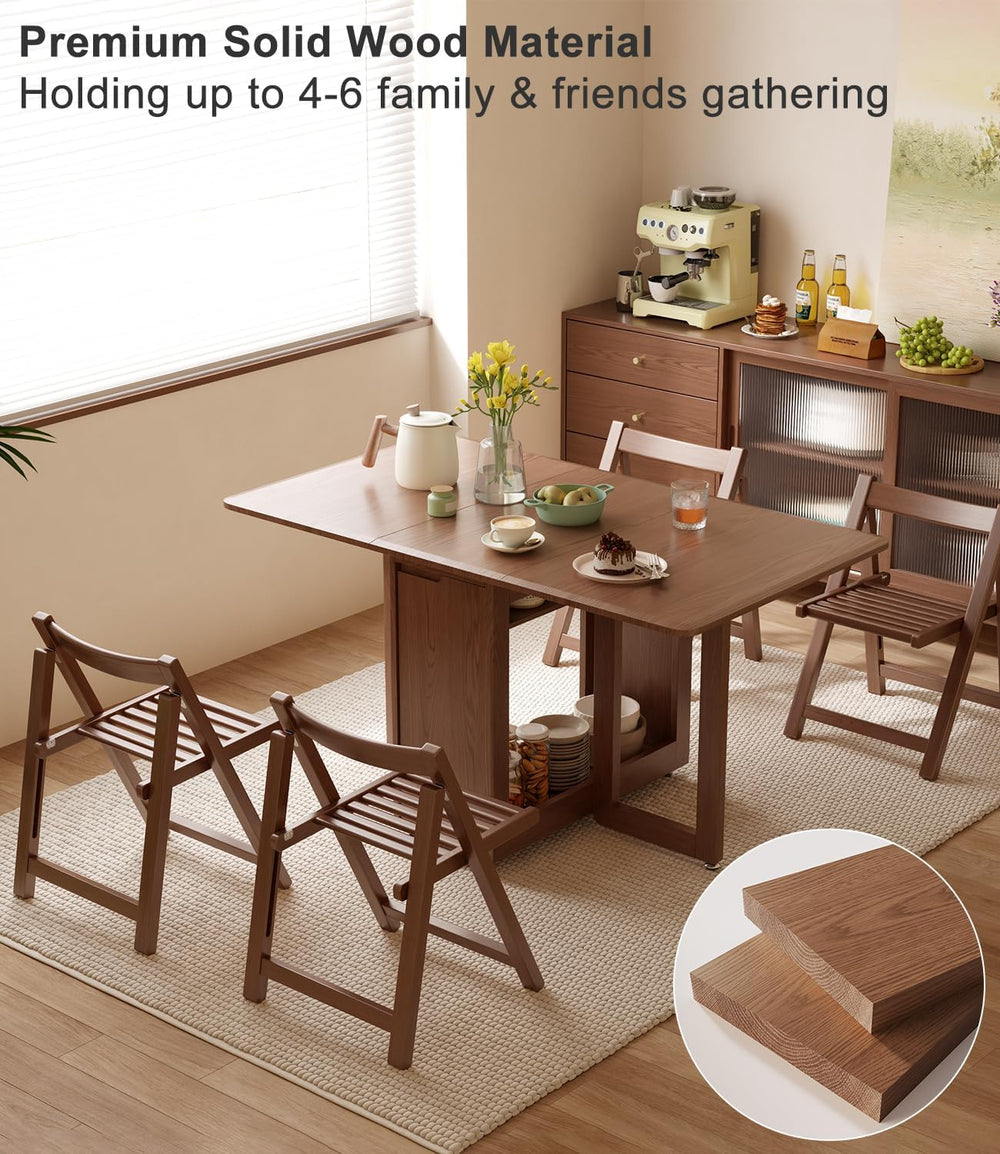 AnywaysWood Folding Dining Table with 4 Foldable Chairs Set, Space Saving Ext...