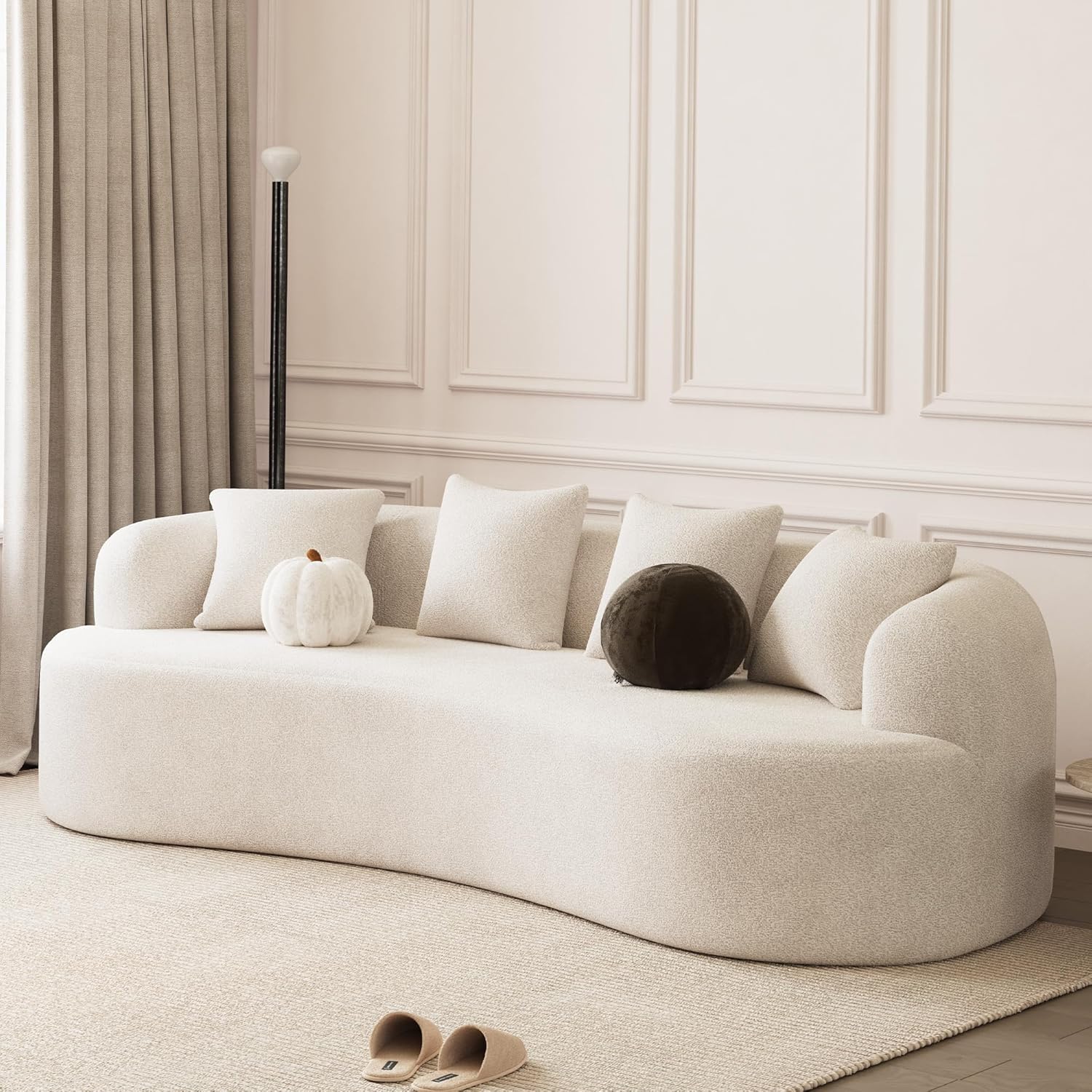 ONEMMLION 107" Modern Curved Sofas for Living Room, Cream White | Chenille Oversized Plush 4-Seater Boucle Cloud Couch with Extra-Deep Seating for Small Spaces, Apartment