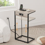Vagusicc C Shaped End Table with Charging Station, Adjustable Height Side Table for Couch,Small Side Table Small Spaces,33.2'' Tall Couch Tables that Slide Under, Tv Tray Table for Living Room, Greige