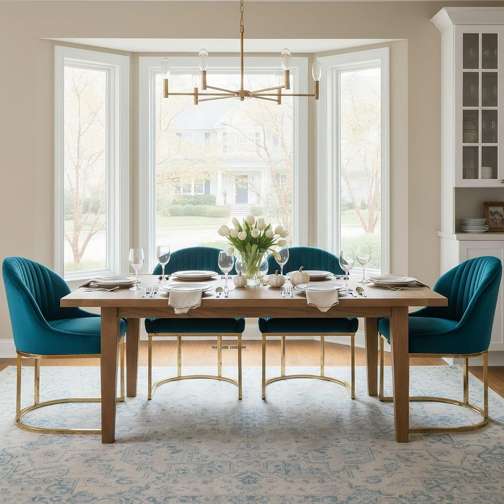 Hyfirm Modern Dining Chairs Set of 4, Velvet Teal Upholstered Kitchen Chairs ...