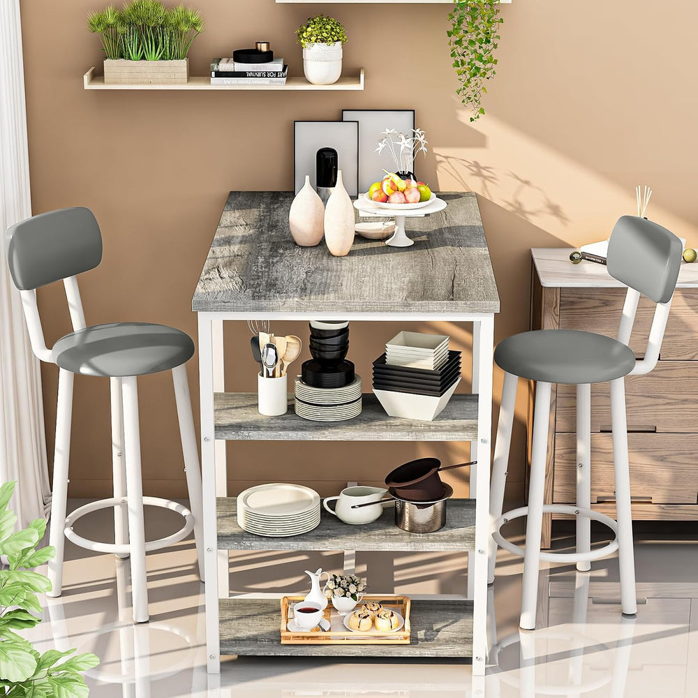 Recaceik Pub Dining Table Set for 2, Table and Bar Stools with 3 Storage Shel...