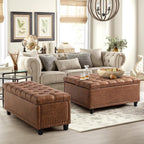 Grepatio 51" Ottoman Storage Benches, 30 Gallons End of Bed Storage Bench, Large Rectangular Ottoman, Button-Tufted Ottomans with Storage for Living Room Bedroom, Foot of Bed (Brown)