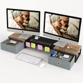 Dual Monitor Stand Riser with 2 Drawers - 39Inch Large Storage Computer Monitor Stands for 2 Monitors, Wooden Desktop Organizer Perfect for Home Office Desk, Computer, Laptop, TV