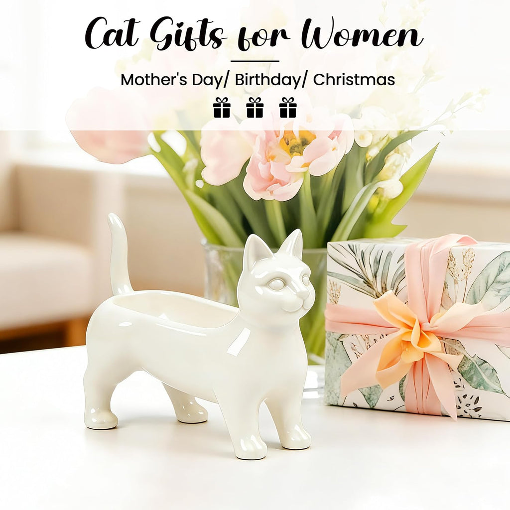 PUDDING CABIN Cat Gifts for Women Mom Siamese Ring Holder for Jewelry Rings, Earrings & Necklaces, Minimalist Home Decor, Unique Cats Gifts for Cat Lovers Birthday Mothers Day & Christmas