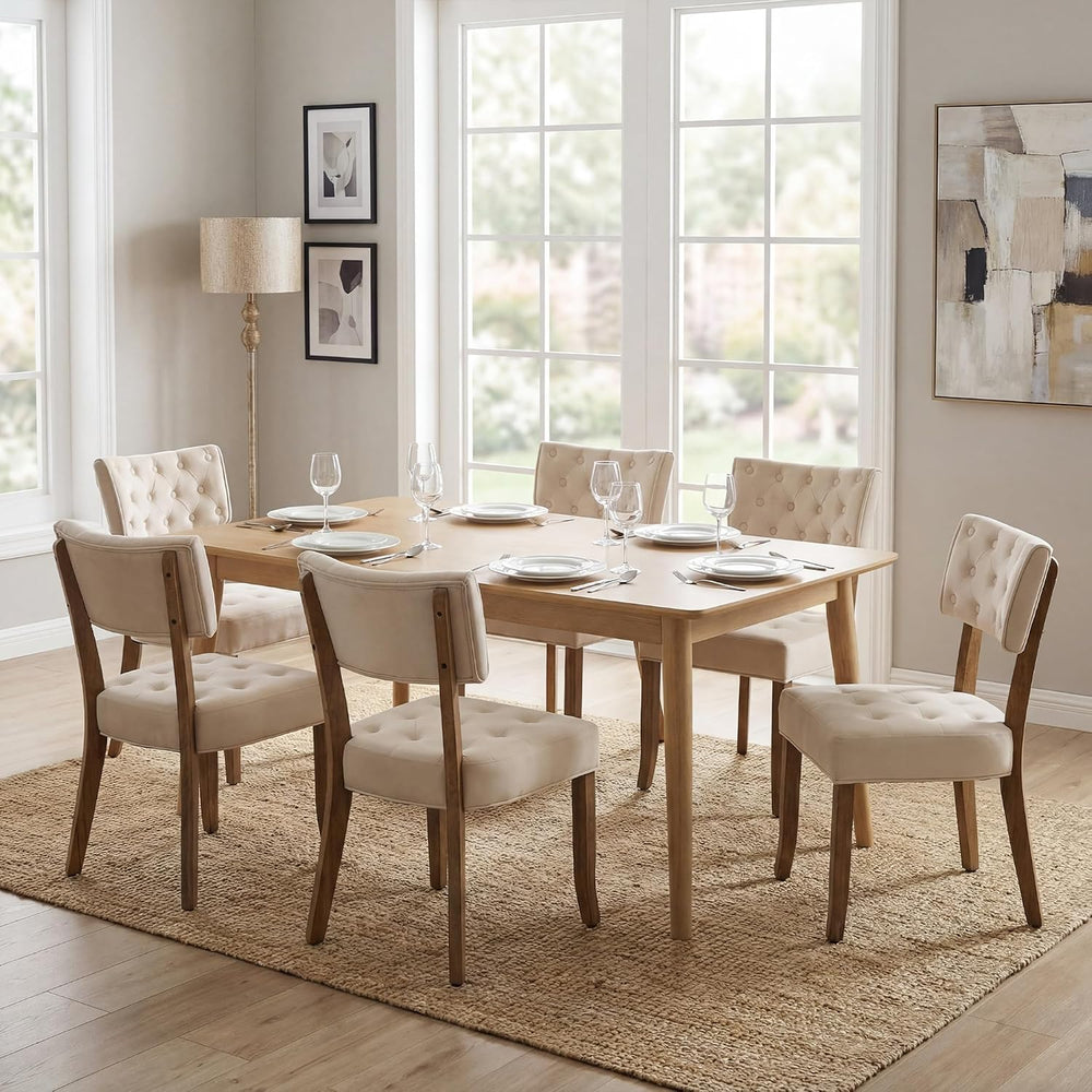 UVV Wooden Dining Chairs Set of 2, Mid Century Tufted Upholstered Kitchen Cha...