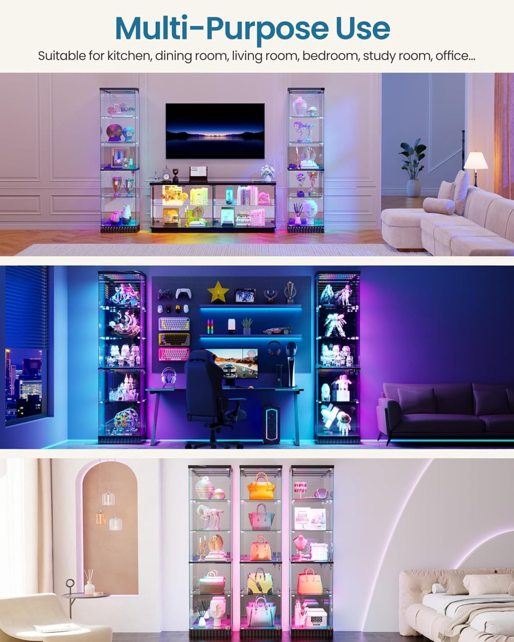 Lvifur 67''H Corner Curio Cabinet - with Glass Door, Lockable Glass D...