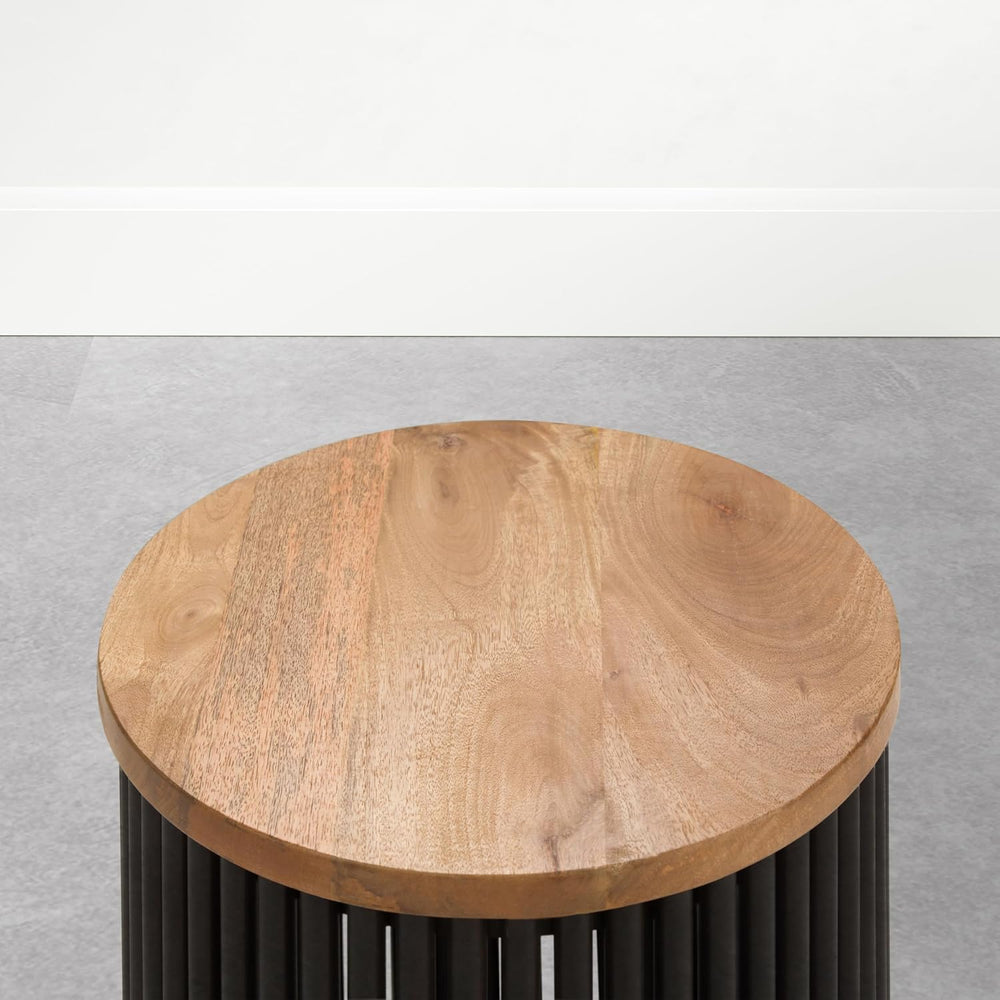 SIMPLIHOME Demy Accent Table - 18 inch Wide Solid Mango Wood and Metal Round ...