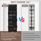 7 Tier Over The Door Shoe Organizer, Hanging Shoe Rack for Closet with Dustproof Mesh Curtain & 6 Side Pockets, Behind The Door Narrow Shoe Holder Hanger for Sneakers, Boots (Black)
