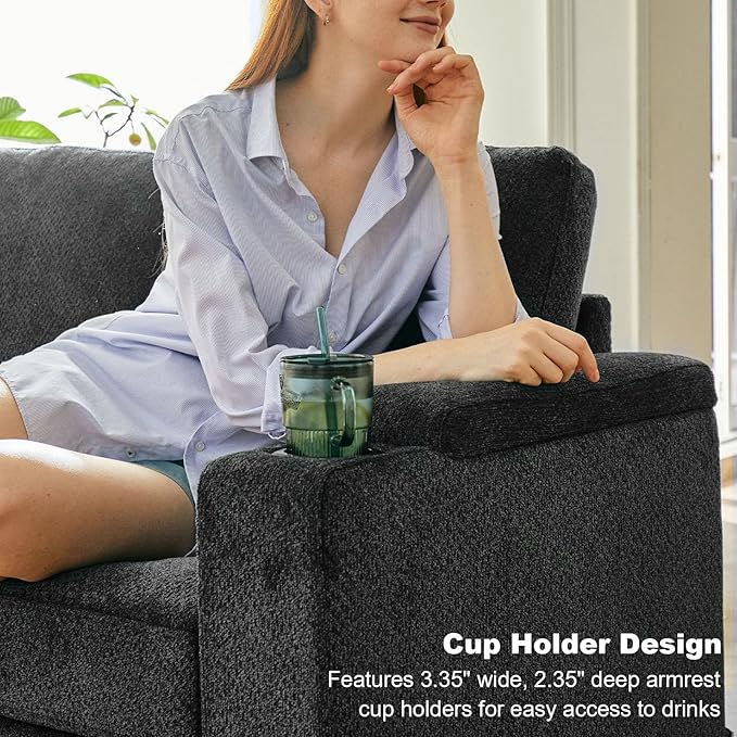 Belffin Chenille Modular Sectional Sofa Convertible L Shaped Corner Couches for Living Room with Storage Armrest with Cup Holder Dark Grey Couch