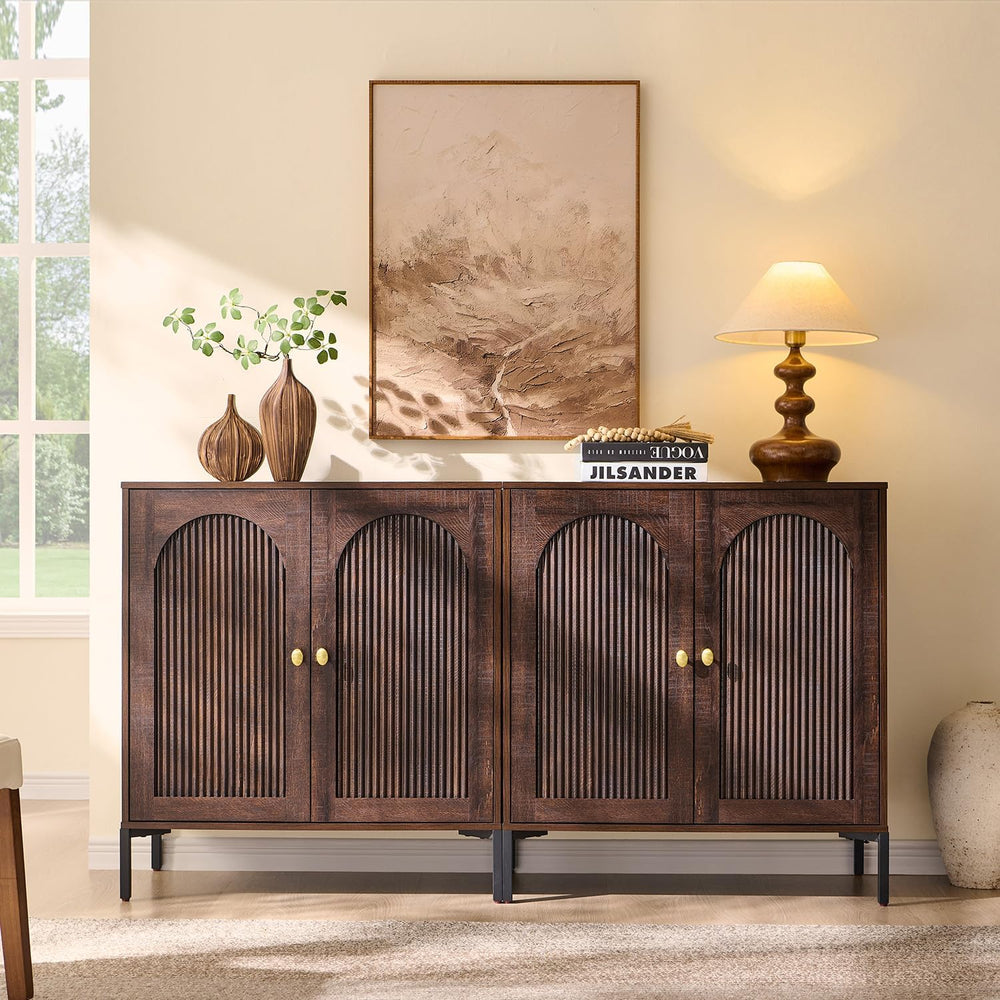 IFGET 61.75" W Modern Arched Sideboard Buffet Cabinet with Storage, Brown