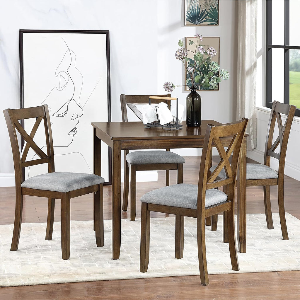 LUMISOL Dining Table Set for 4, Farmhouse Kitchen Table Set with 4 Upholstered Chairs, Wood Table and Chairs Set for Living Room, Kitchen, Dining Room, Walnut