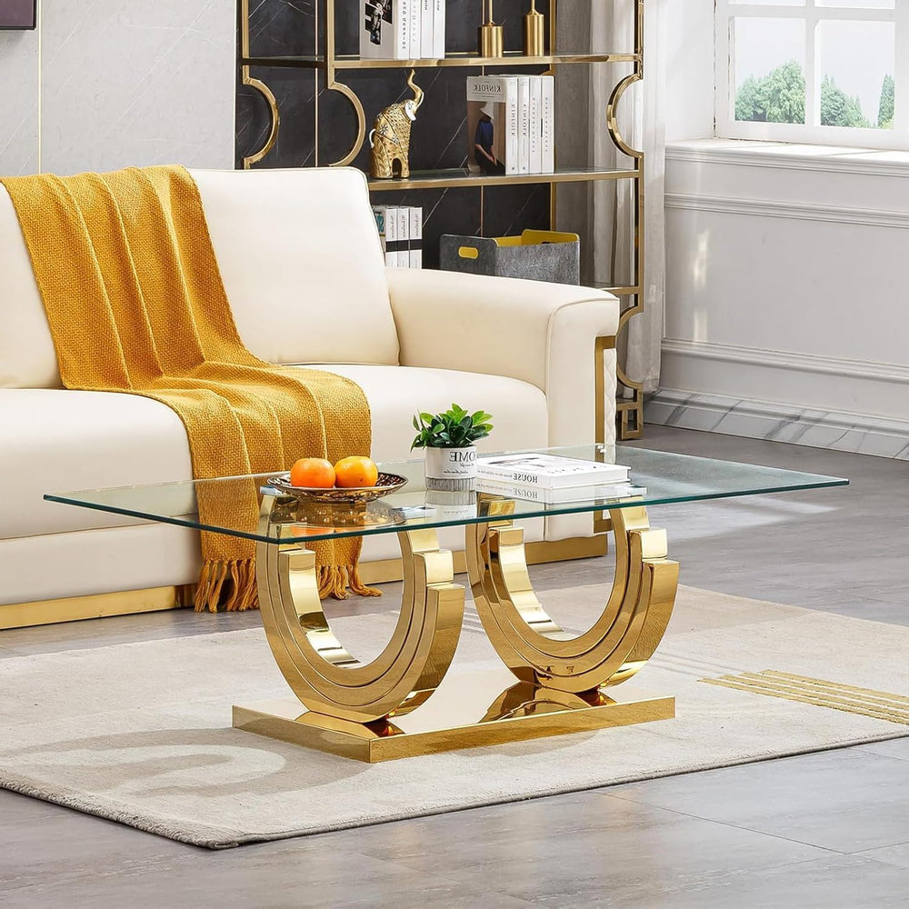 3 Piece Living Room Table Set, Rectangle Tempered Glass Coffee Table, End Tab...