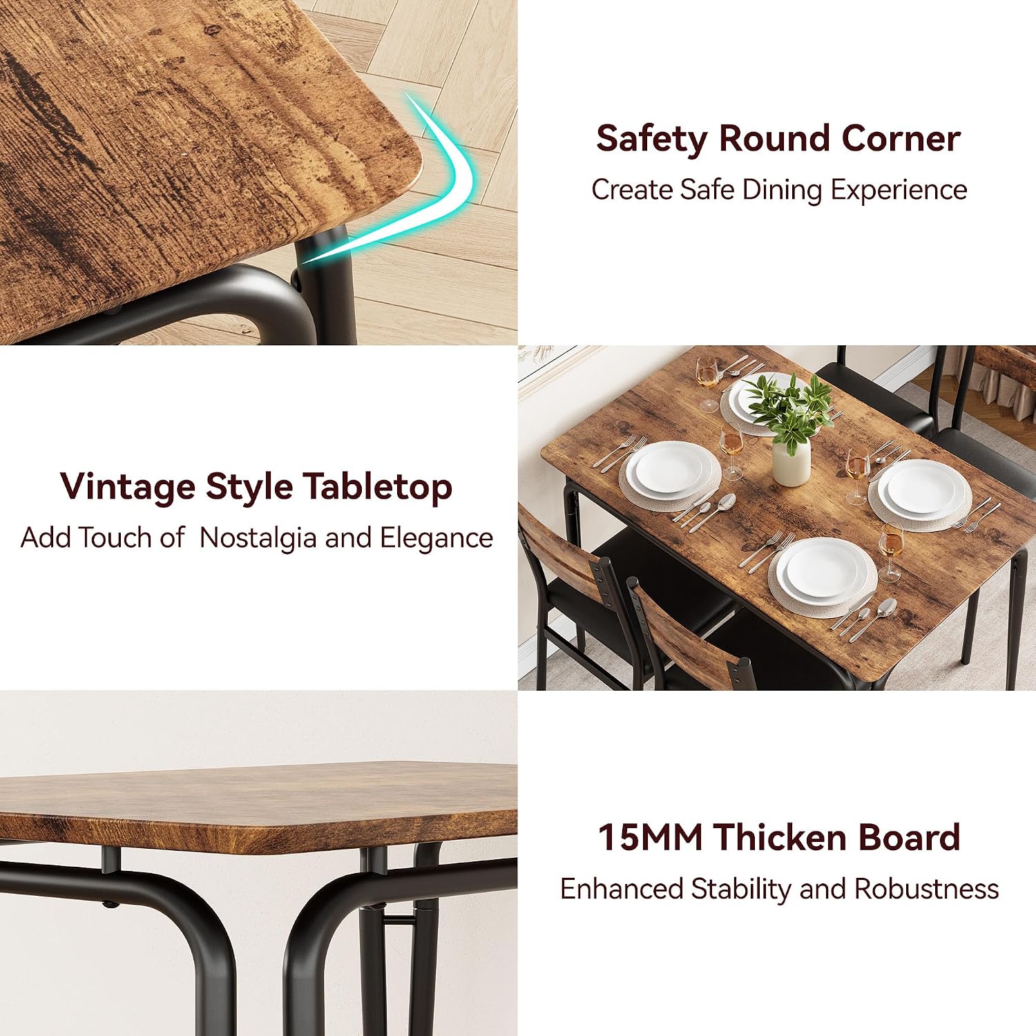 GarveeHome Dining Table for 2, Small Table and Chairs Set of 2, Square Dinette Set for 2, 3 Piece Kitchen & Dining Room Sets for Small Space (Vintage, Table with 4 Upholstered Chairs)