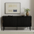 Black Fluted Tv Stand with Sliding Doors, 47" Mid Century Entertainment Center with Adjustable Shelf, Wooden Media TV Console with Storage Cabinet