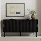 Black Fluted Tv Stand with Sliding Doors, 47" Mid Century Entertainment Center with Adjustable Shelf, Wooden Media TV Console with Storage Cabinet