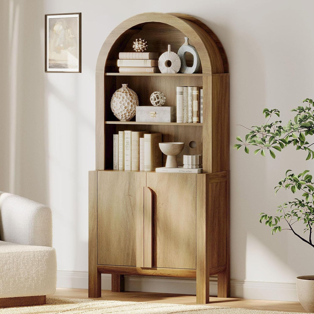 WAMPAT 71" Tall Arched Kitchen Pantry Cabinet, 5 Tiers Modern Farmhouse ...