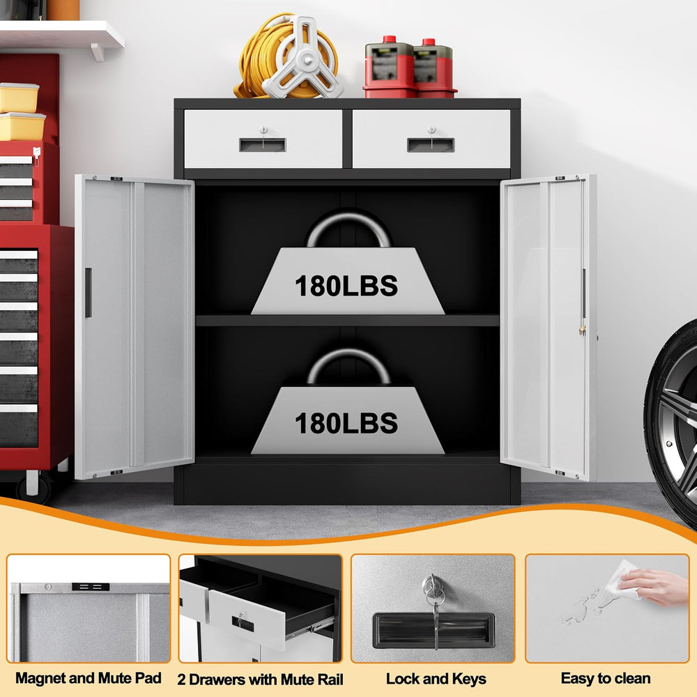 Wanfu Metal Storage Cabinet, 36" H Locking Storage Cabinet with 2 Drawer...
