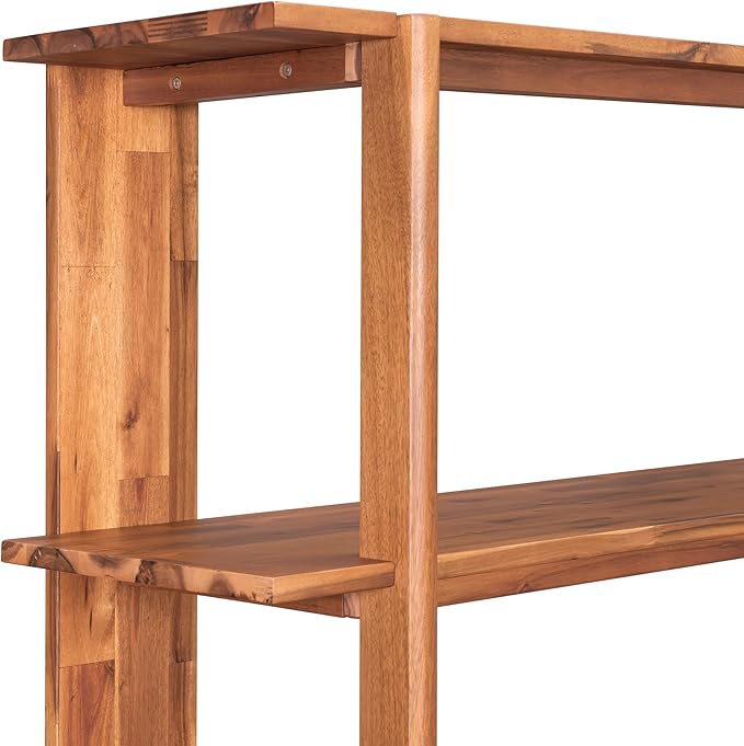 Merax 4 Shelf Bookcase H-70 L-53 Acacia Wood Open Bookshelf, Contemporary Farmhouse Style Display Storage Shelf for Home Office Studio, Teak Finish