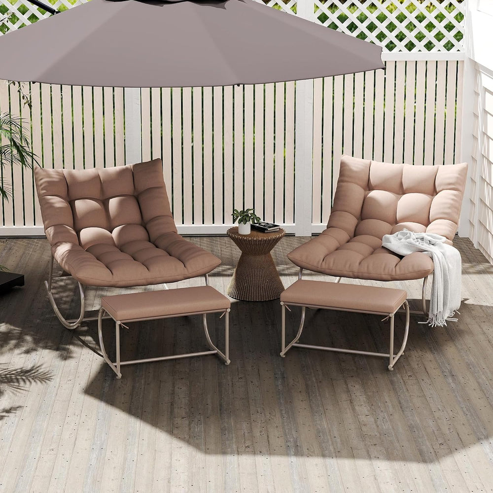 Outdoor Rocking Chairs Set of 2, Modern Papasan Rocking Chairs with Cushions,...