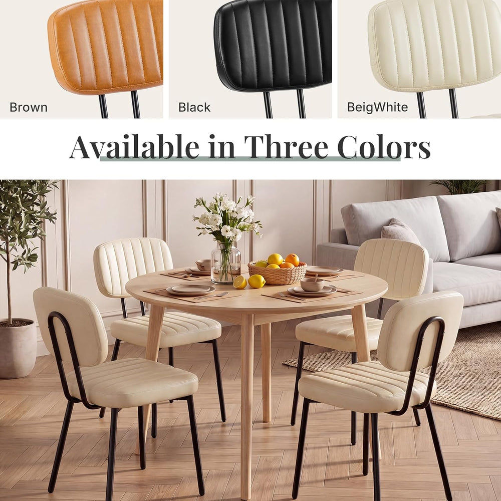 Dining Chairs Set of 2, Modern PU Leather Upholstered Kitchen Chairs with Met...