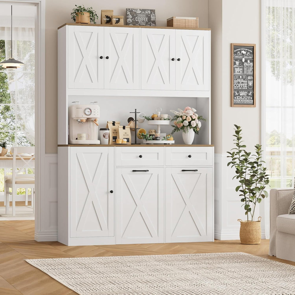 HOSTACK 71" Kitchen Pantry with 12.5 Gallon Double Trash Can Cabinet, Wh...