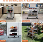 WDT 990Lbs Capacity Heavy Duty Rolling Utility Cart, NSF Rolling Carts with Wheels,Commercial Grade Metal Cart with Handle Bar & Shelf Liner,Trolley Serving Cart for Kitchen,Restaurant,Silver