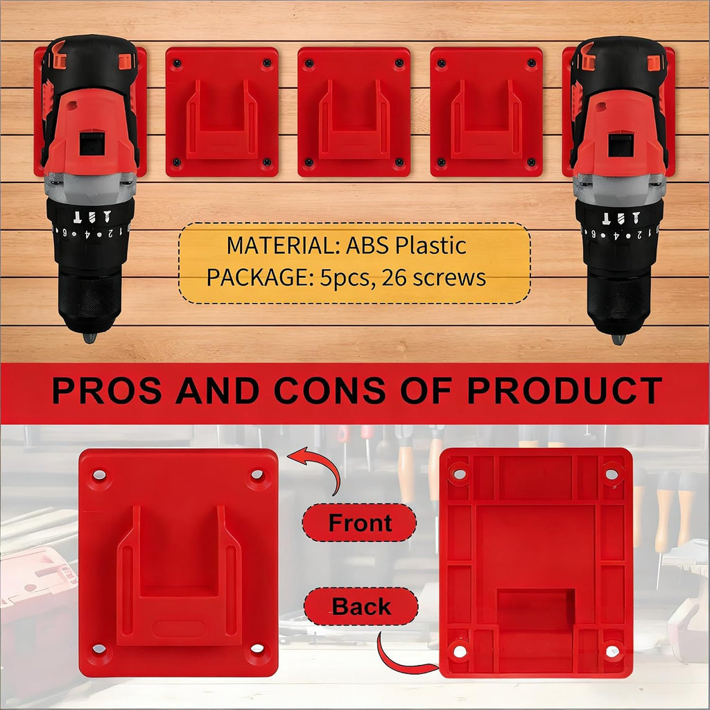 Tool Holder and Battery Holder for Milwaukee M18 18V, 10 Pack power hanger Wall Mount Organizer Storage Shelf with Screws