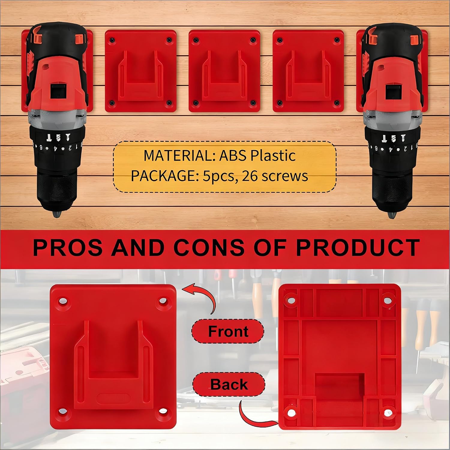 Tool Holder and Battery Holder for Milwaukee M18 18V, 10 Pack power hanger Wall Mount Organizer Storage Shelf with Screws