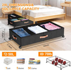 Under Bed Storage with Wheels, 4 Pack Under Bed Storage Container with Dividers & Clear Lids, Under the bed storage Organizer Bins,Underbed Storage with Wheels for Clothes,Toys,Shoes (Black)