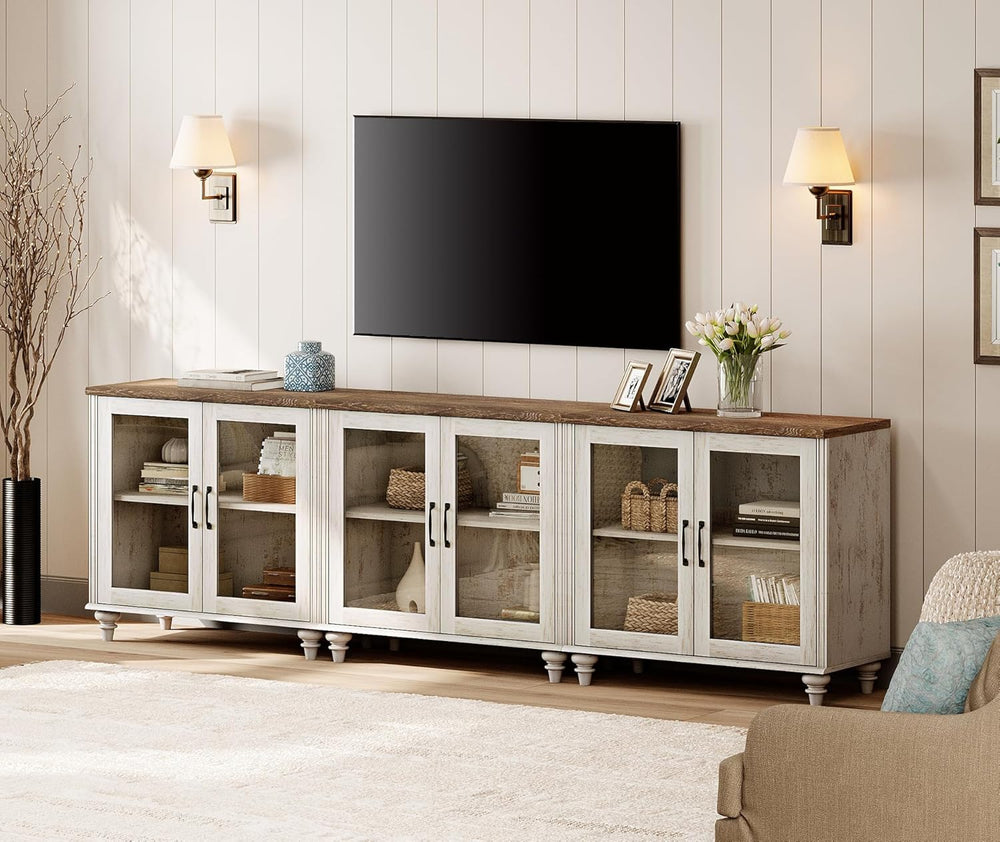 WAMAPT 101" Farmhouse Sideboard Credenza with 6 Glass Doors, Large Coffe...