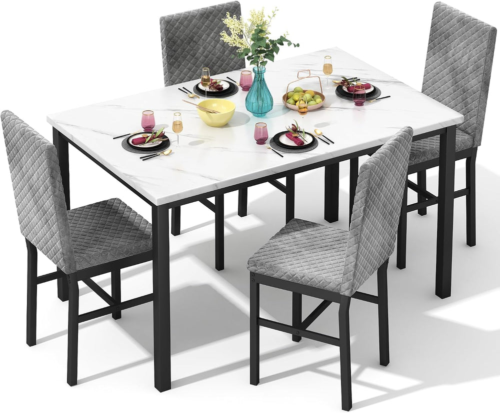Hooseng Kitchen Table Set 5 Piece Dining Room Table Set Marble Dining Table 4...