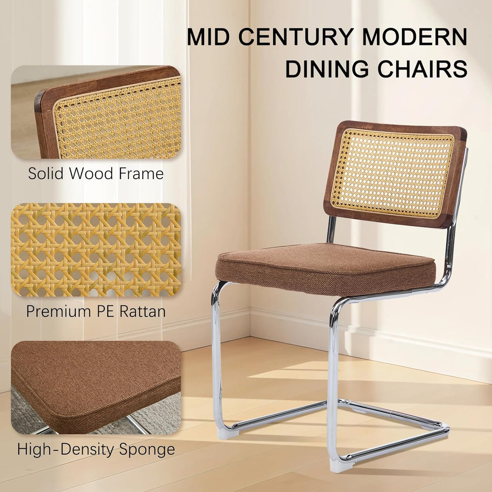 SoarFlash Linen Dining Chair Set of 2 Modern Upholstered Kitchen Chair with W...