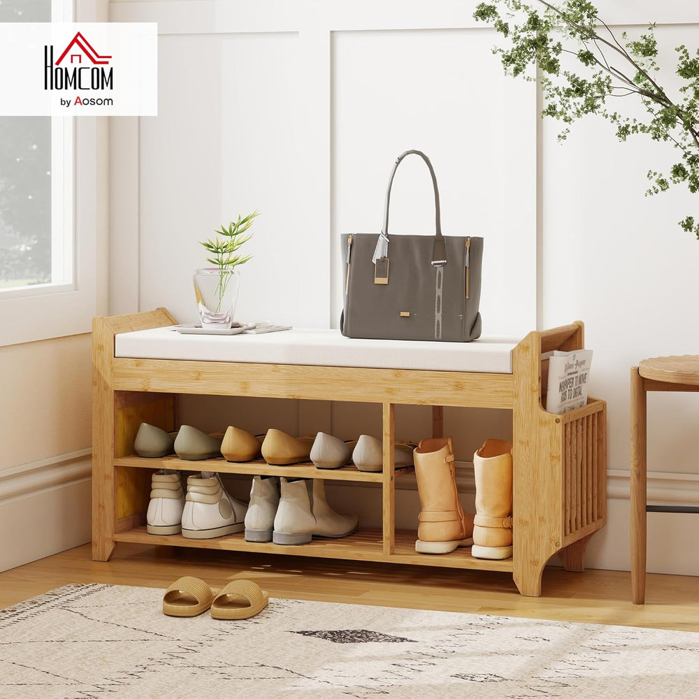HOMCOM Shoe Bench with Cushioned Seat, 2-Tier Entryway Bench with Side Umbrel...