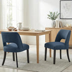 keoni Wooden Dining Chairs Set of 6, Mid Century Modern Upholstered Dining Room Chairs with Black Wood Legs, Fabric Farmhouse Kitchen Chairs with Foot Pegs for Dining Room, Blue
