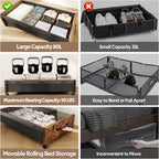 KITHELP Wooden Under Bed Storage with Wheels, 80L Extra-large Rolling Under the Bed Storage Bins 2 Pack with Removable Lid, Upgrade Metal Under Bed Drawers for Clothes Shoes Blankets in Bedroom