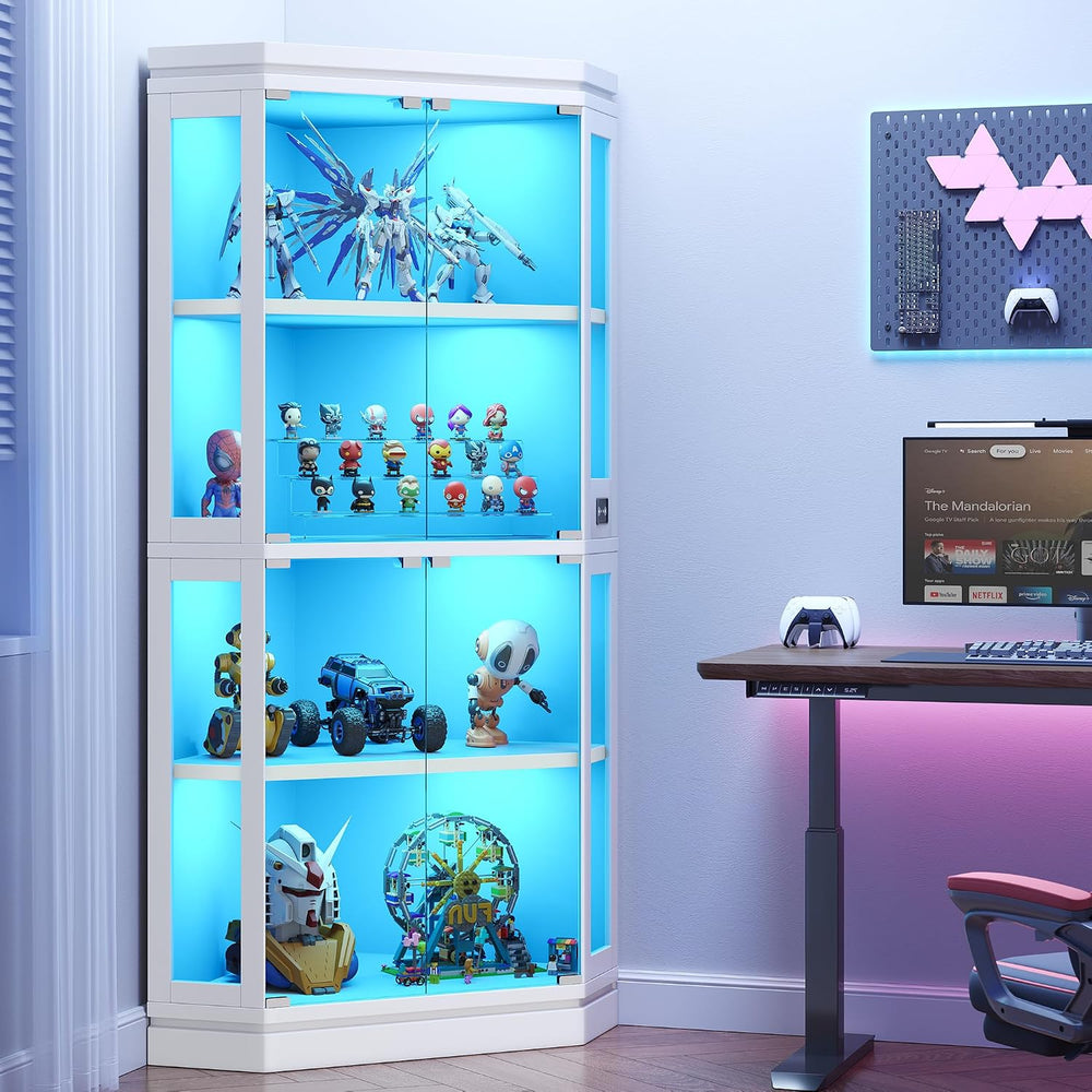 Jocoevol Corner Display Cabinet with Glass Doors, 4-Tier Display Cases for Co...