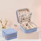 Dajasan Velvet Travel Jewelry Box, Mini Travel Jewelry Case, Small Portable Travel Jewelry Organizer Box with Mirror for Women Girls (blue), 3-layer