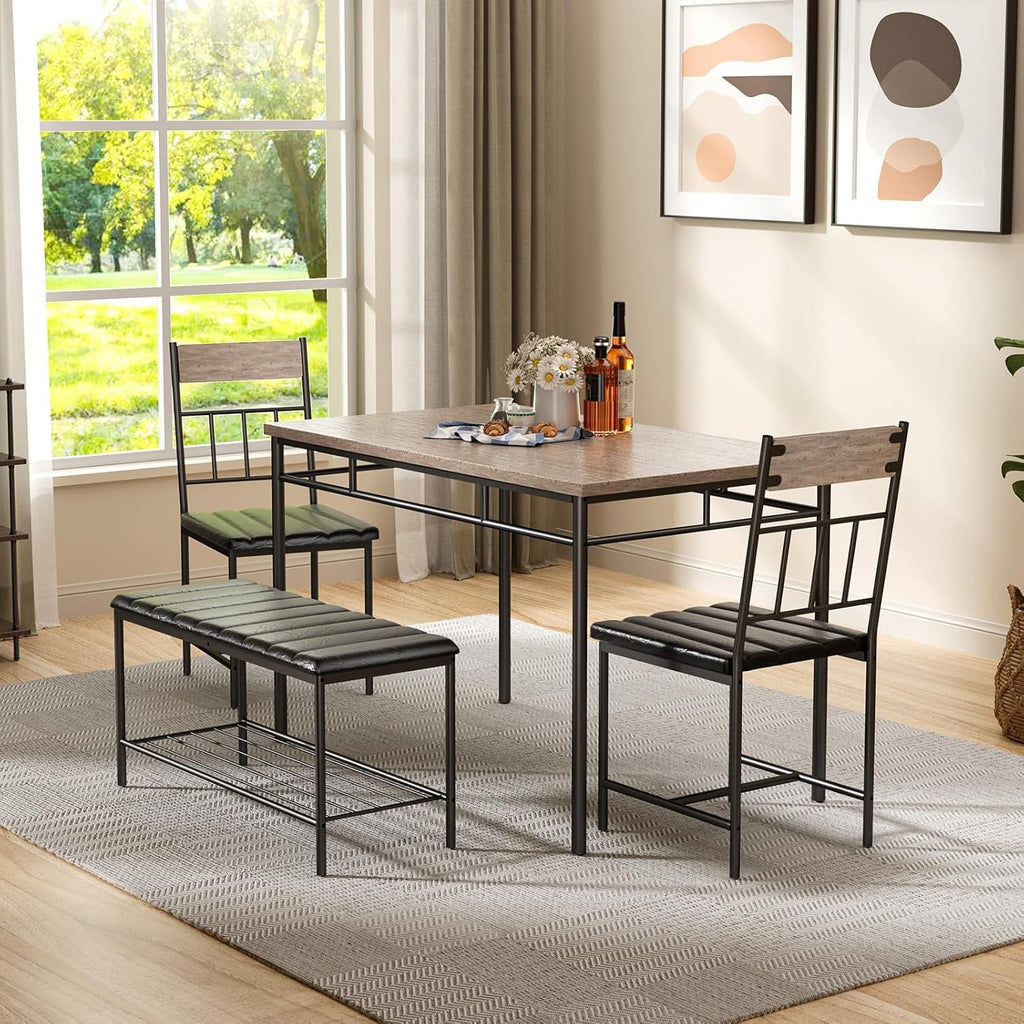 IDEALHOUSE 4-Piece Modern Dining Table Set, Kitchen Table with Upholstered Chairs and Bench, Kitchen Table Set for Small Space, Apartment, Home, Studio