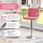 Yaheetech Bar Stools Set of 4, Velvet Fabric Swivel Barstools, Height Adjustable Counter Chairs, Modern Stools with Back for Bar Kitchen Island Dining Room, Pink