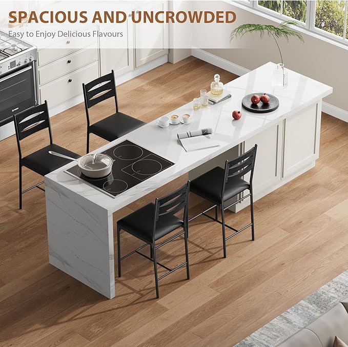 GarveeHome Bar Stools Set of 4, Counter Height Bar Chairs with Back and Thick Cushion, Upholstered Dining Chairs with Padded Seat, Barstools for Kitchen Island, Bar, Dining Room, Black