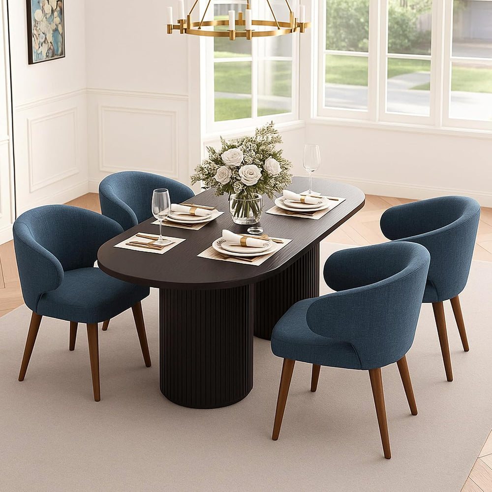 HNY Mid Century Modern Dining Chairs Set of 4, Upholstered Curved Wingback Ac...