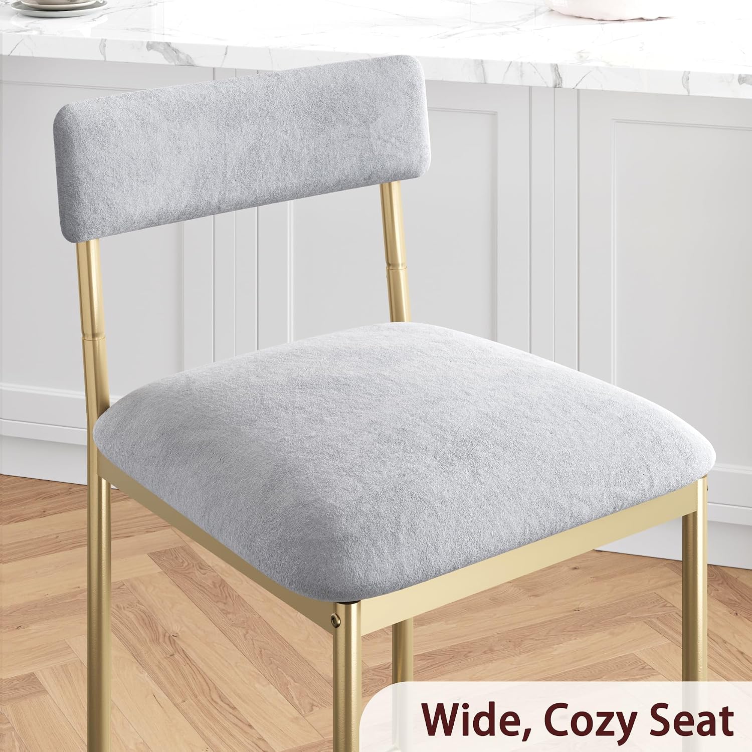 IDEALHOUSE Elegant Bar Stools Set of 2 - with Backrest and Footrest | Gold & Velvet Grey Upholstery, 65cm Counter Height, Metal Frame - Perfect for Kitchen Island & Counter - Two Pack Bar Chairs