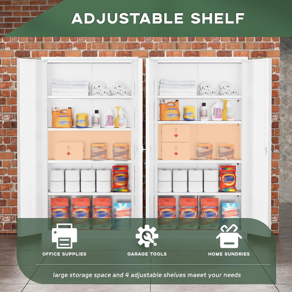 Greenvelly Metal Lockable Storage Cabinet, 72” Tall Storage Cabinet with 2 Do...