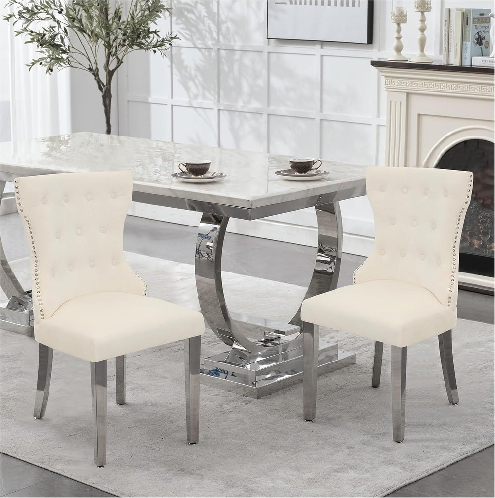 adochr Velvet Dining Chairs Set of 2, Upholstered Kitchen Chairs with Mteal L...