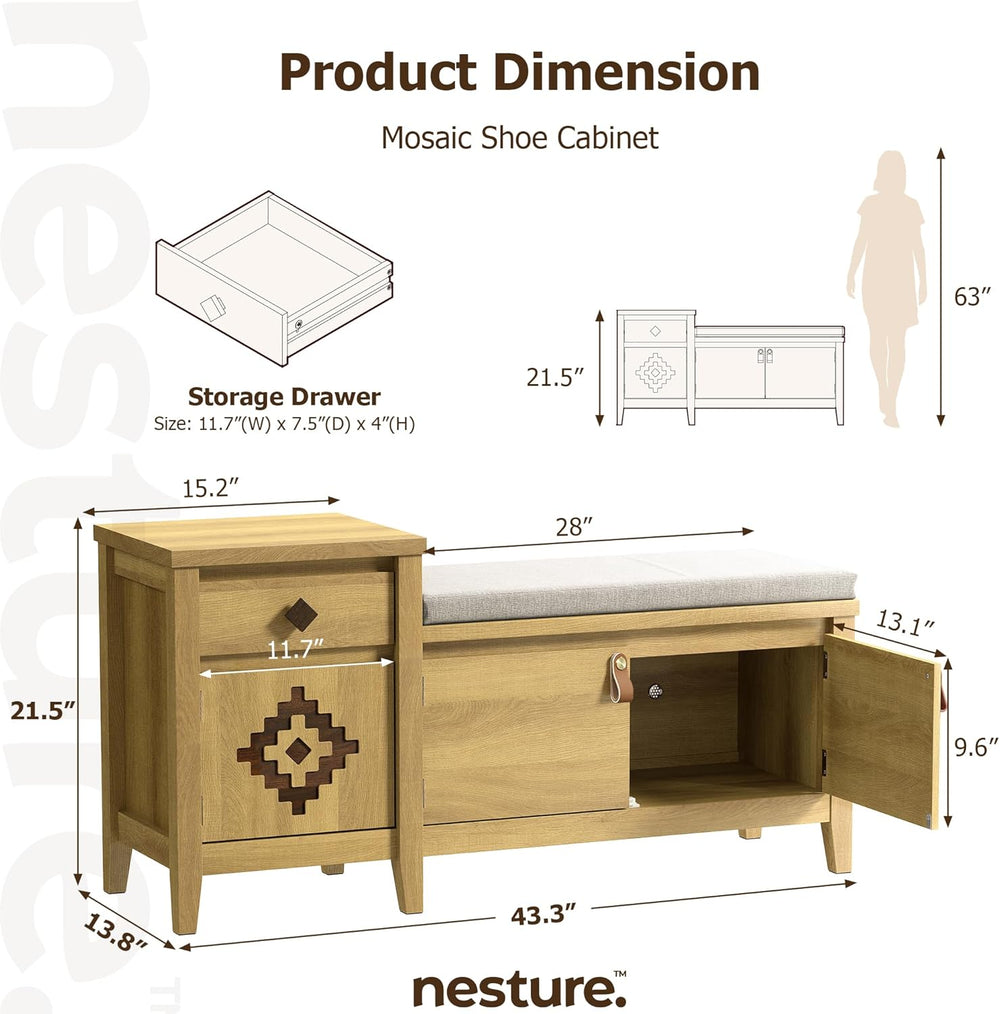 Entryway Bench with Storage, 3 in 1 Storage Bench with 1 Drawer and 2 Cubbies...